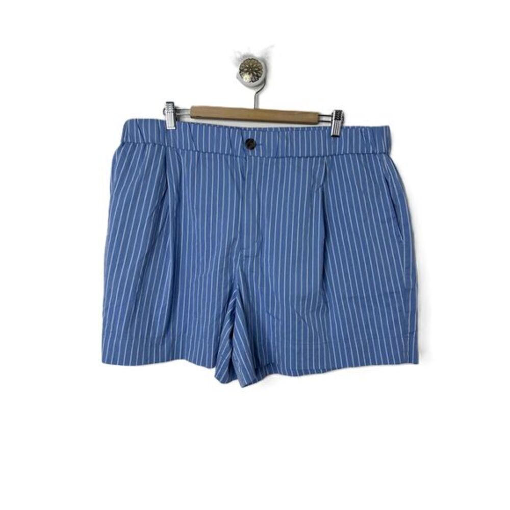 A New Day Shorts Womams Size XXL Blue Striped Button Front Pleats